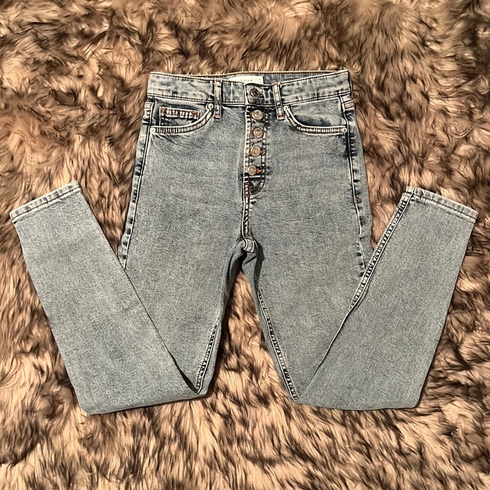 TopShop - JAMIE - Button Fly Skinny High Rise Jeans - Bleach Stone - Sz 26w/20L